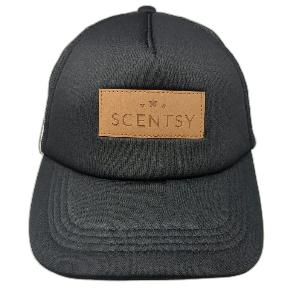 Scentsy Trucker Hat Black One Size Mesh Back Leather Patch Adjustable Snapback